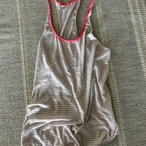 Lululemon Athletica Gray Striped Tank with Pink Trim